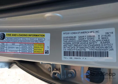 2018 Honda Accord Lx from USA, damaged, VIN 1HGCV1F10JA221762